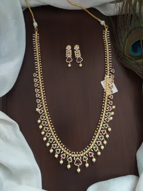 Triangular Design Zircon Long set With Pearl Drops