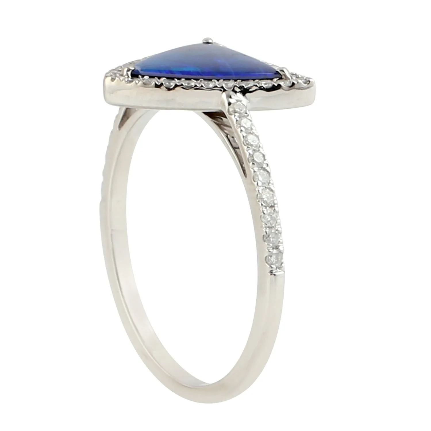 Trillion Opal Doublet Pave Diamond Accent Fine Ring Jewelry In 18k White Gold Jewelry