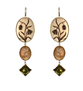 Tulips, Sunstone, & Peridot Earrings