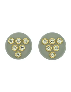 Valentino Vintage Grey Rhinestone Round Oversized Disc Earrings