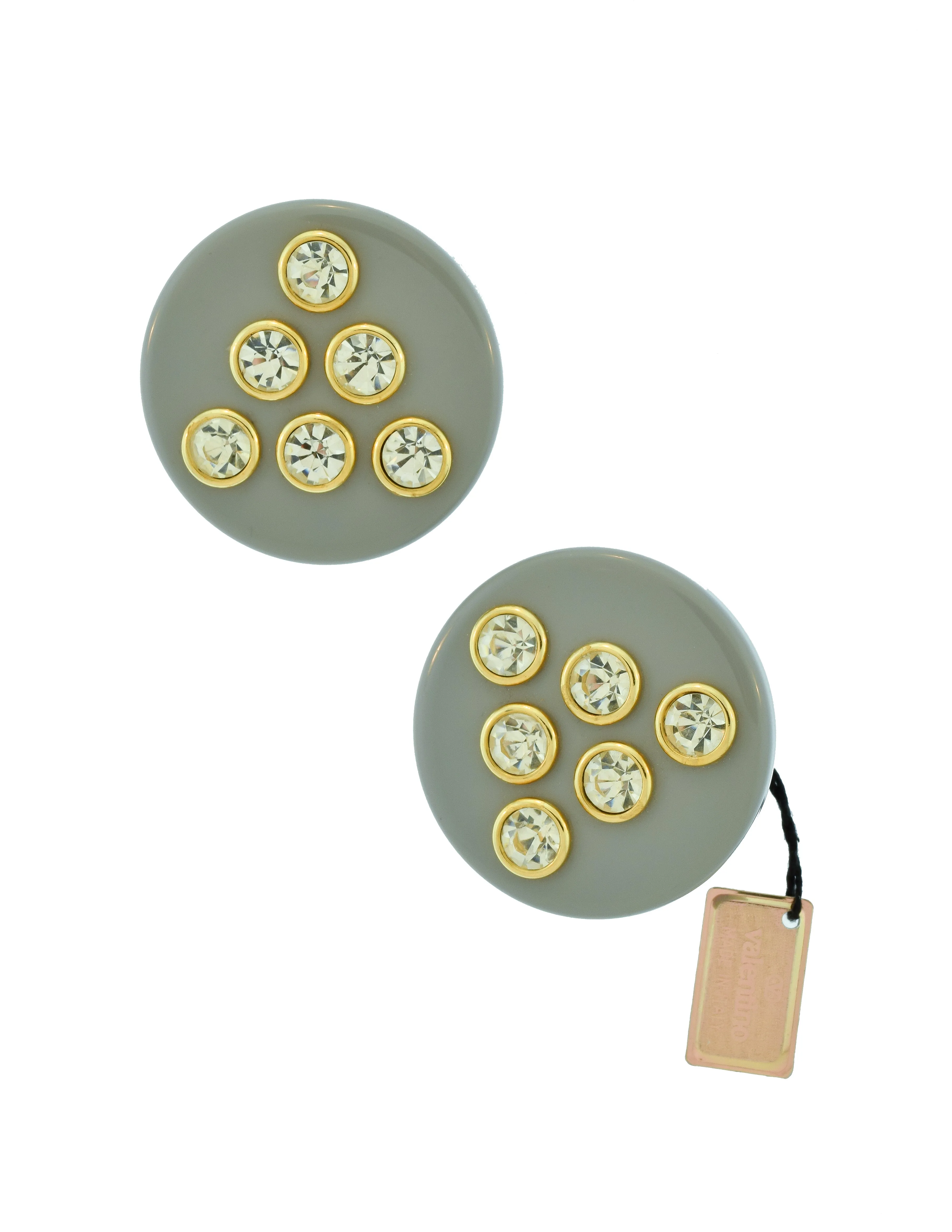 Valentino Vintage Grey Rhinestone Round Oversized Disc Earrings