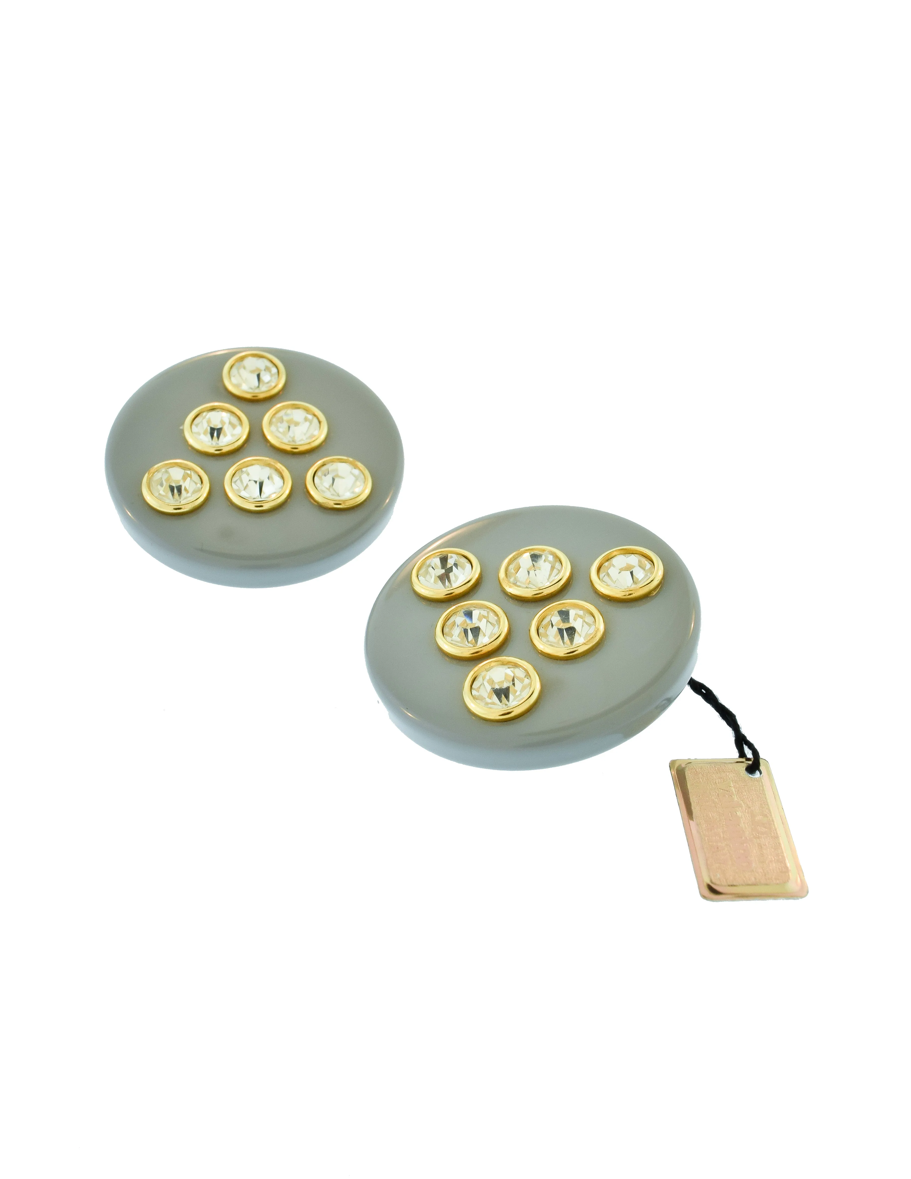 Valentino Vintage Grey Rhinestone Round Oversized Disc Earrings