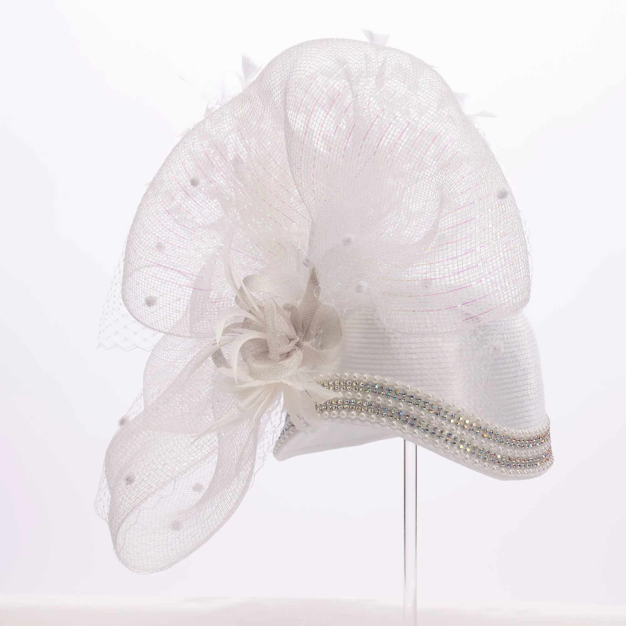 Variety Feather And Puff Crinoline Bow On Satin Cloche Base: Purple