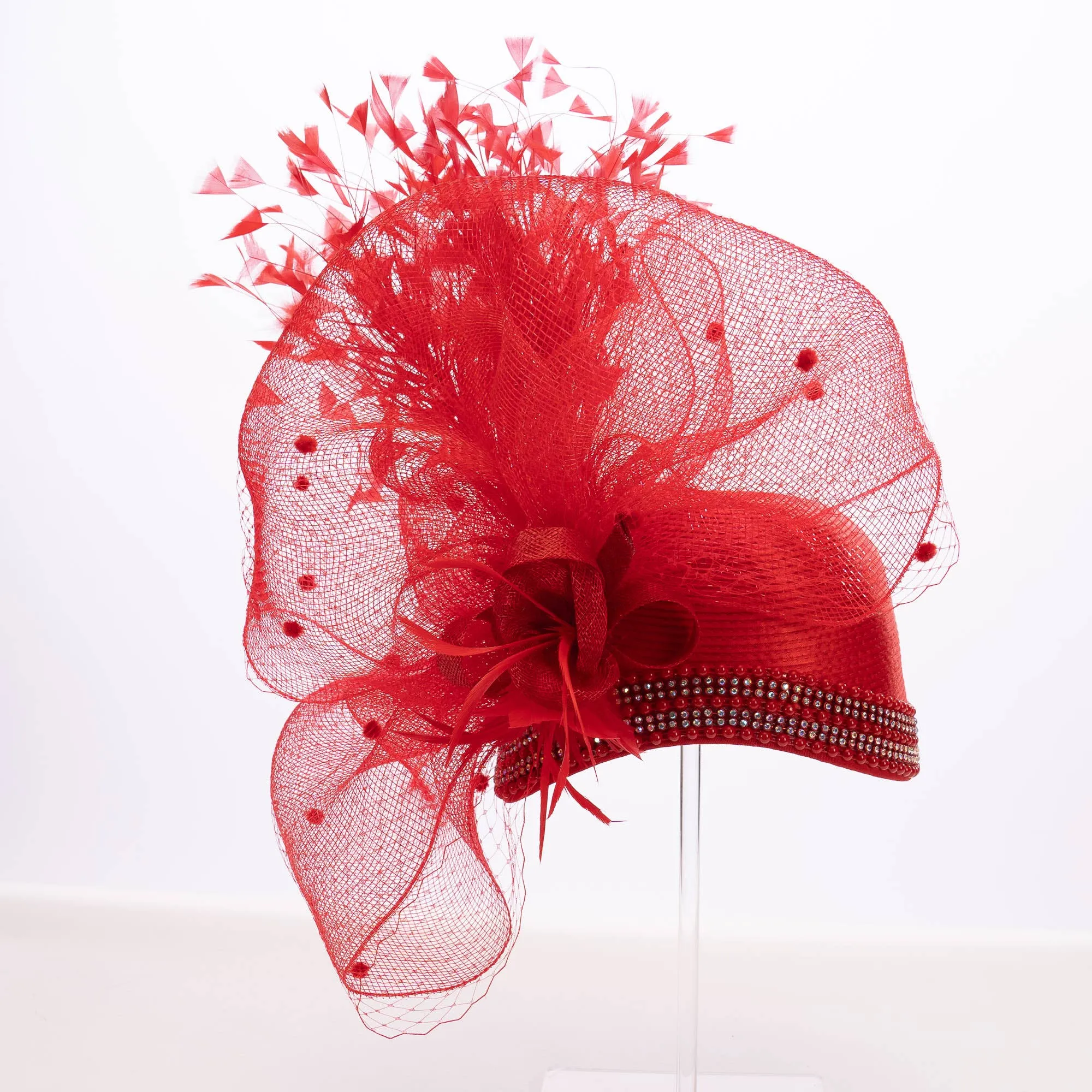 Variety Feather And Puff Crinoline Bow On Satin Cloche Base: Purple