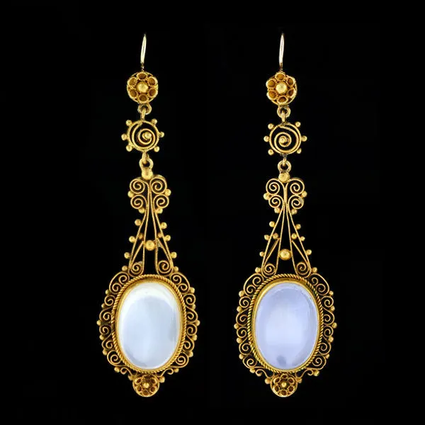 Victorian 14kt Moonstone   Pearl Filigree Earring Necklace Set