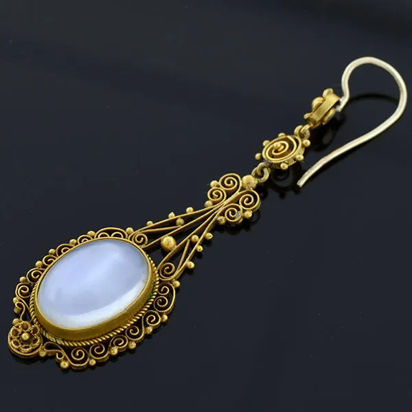 Victorian 14kt Moonstone   Pearl Filigree Earring Necklace Set