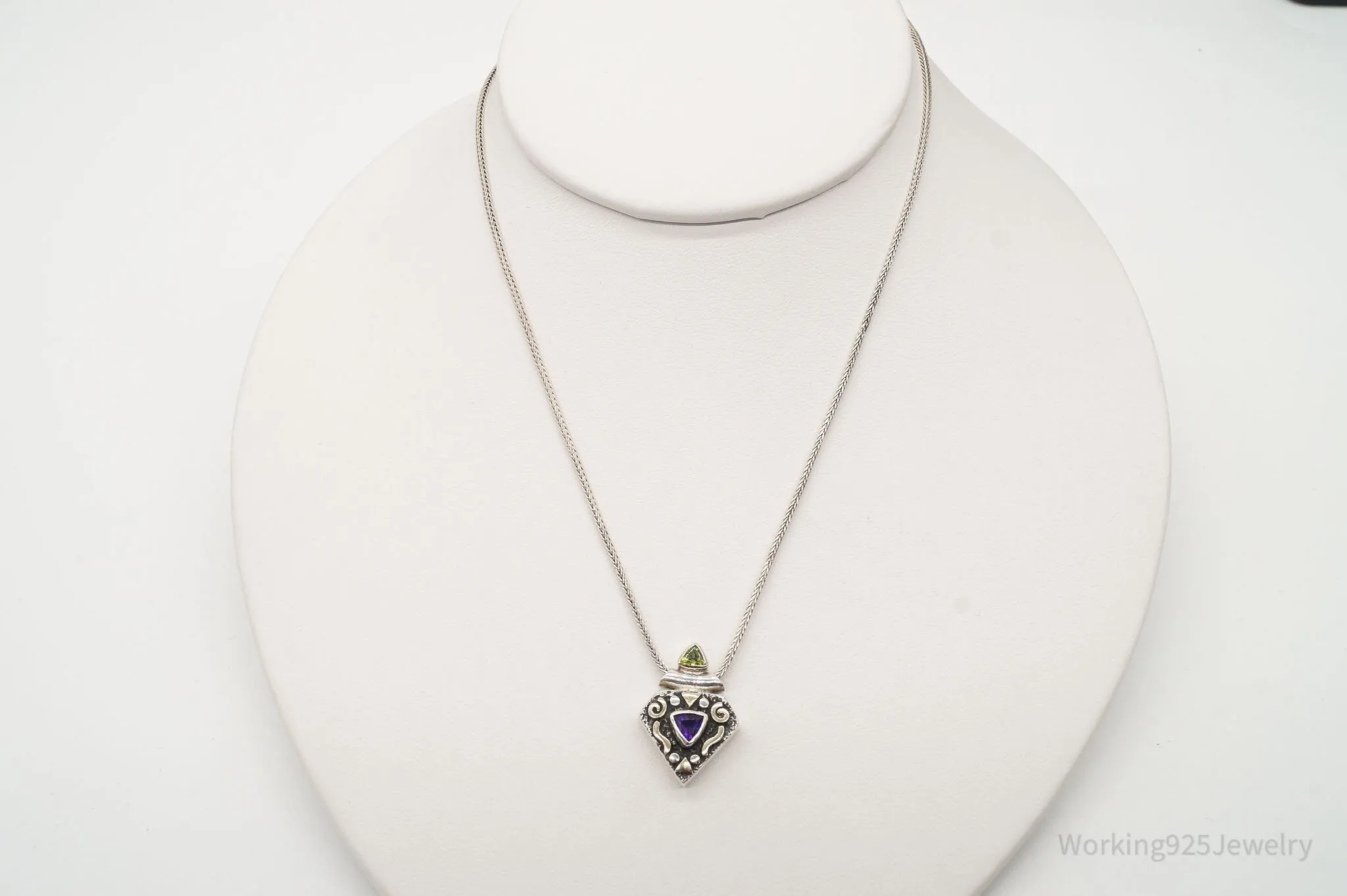 Vintage Amethyst Peridot Sterling Silver Necklace