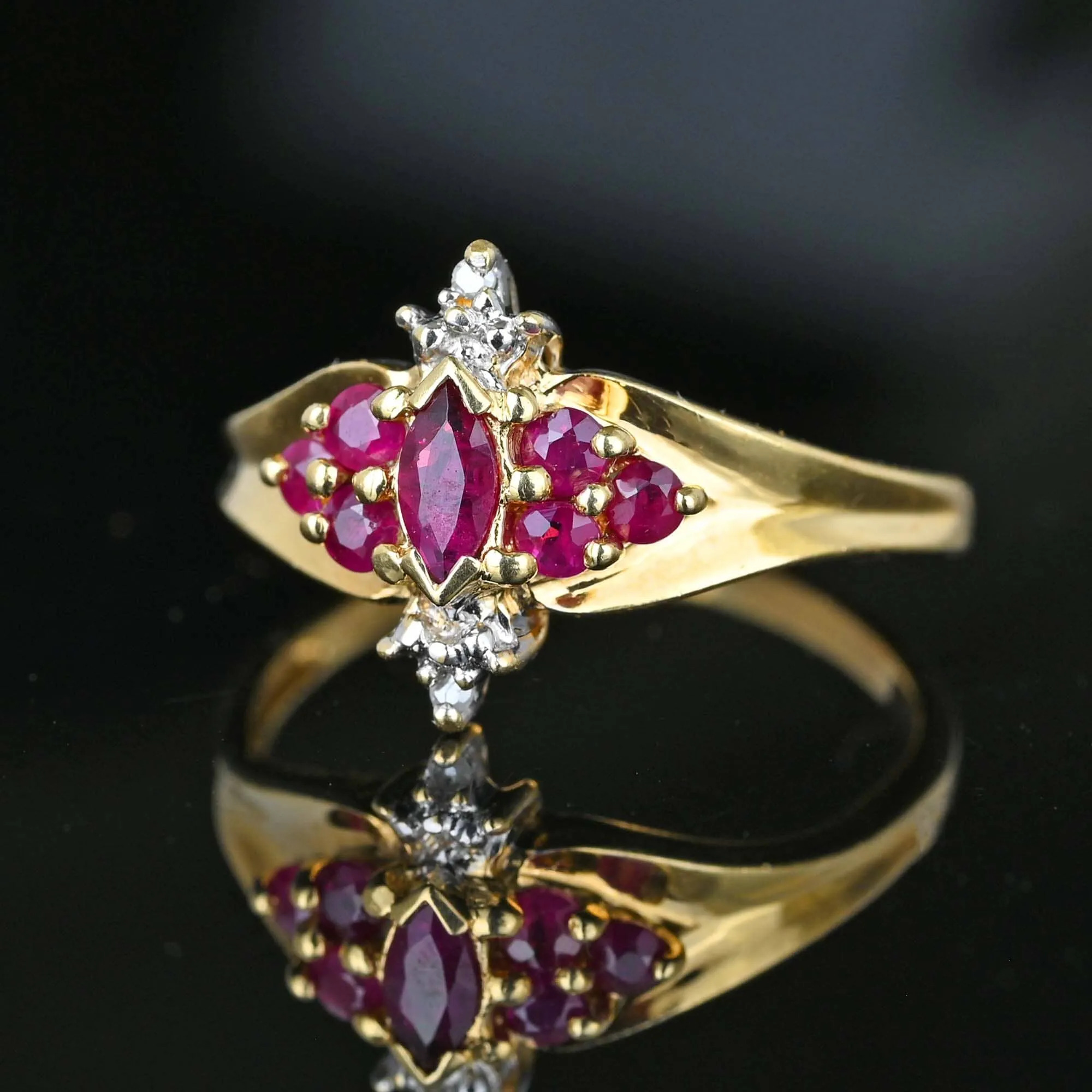 Vintage Diamond and Ruby Marquise Ring in Gold