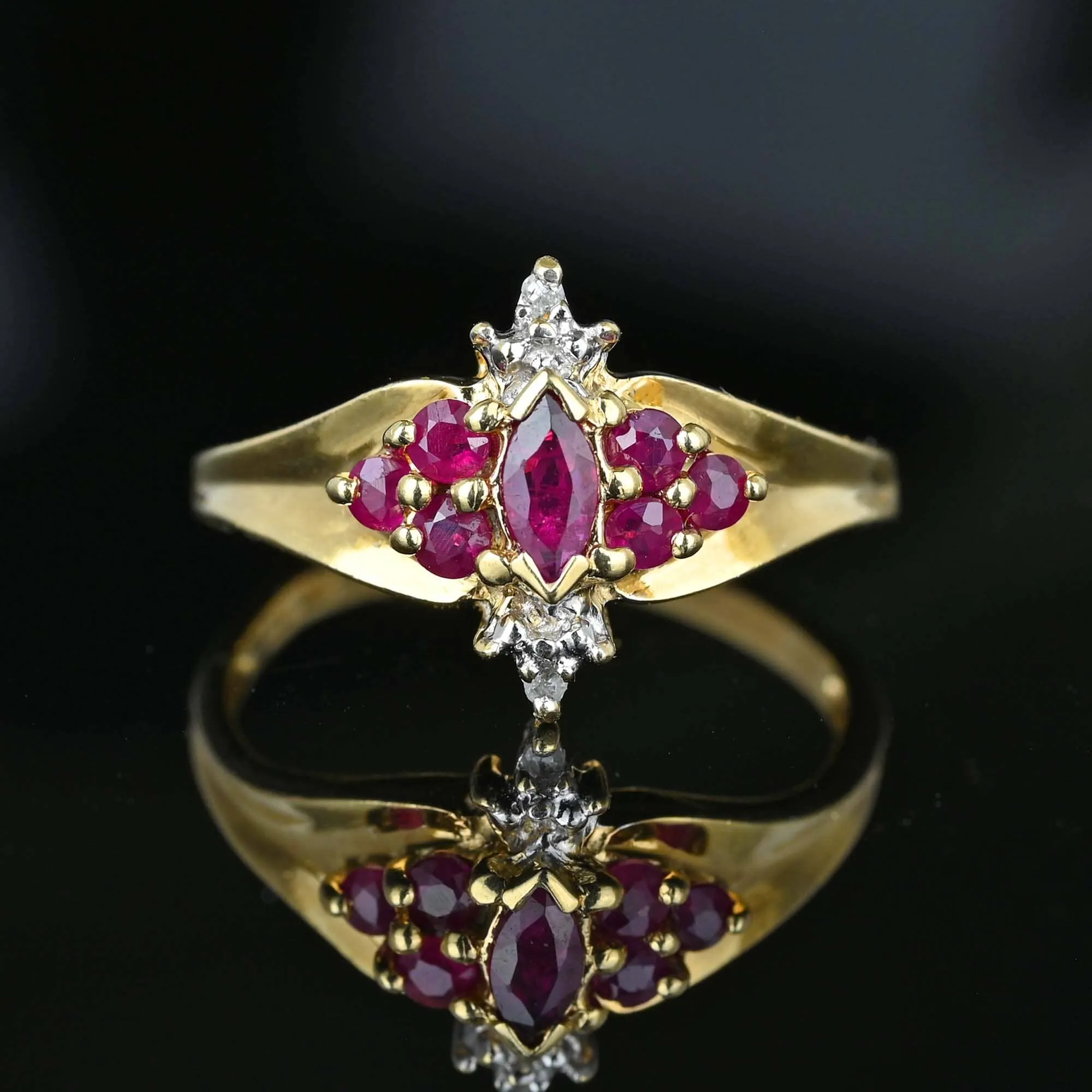 Vintage Diamond and Ruby Marquise Ring in Gold