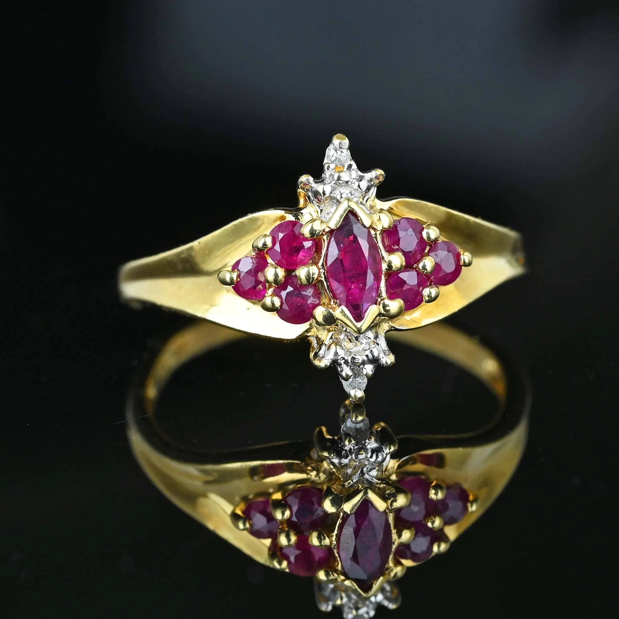 Vintage Diamond and Ruby Marquise Ring in Gold