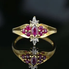 Vintage Diamond and Ruby Marquise Ring in Gold