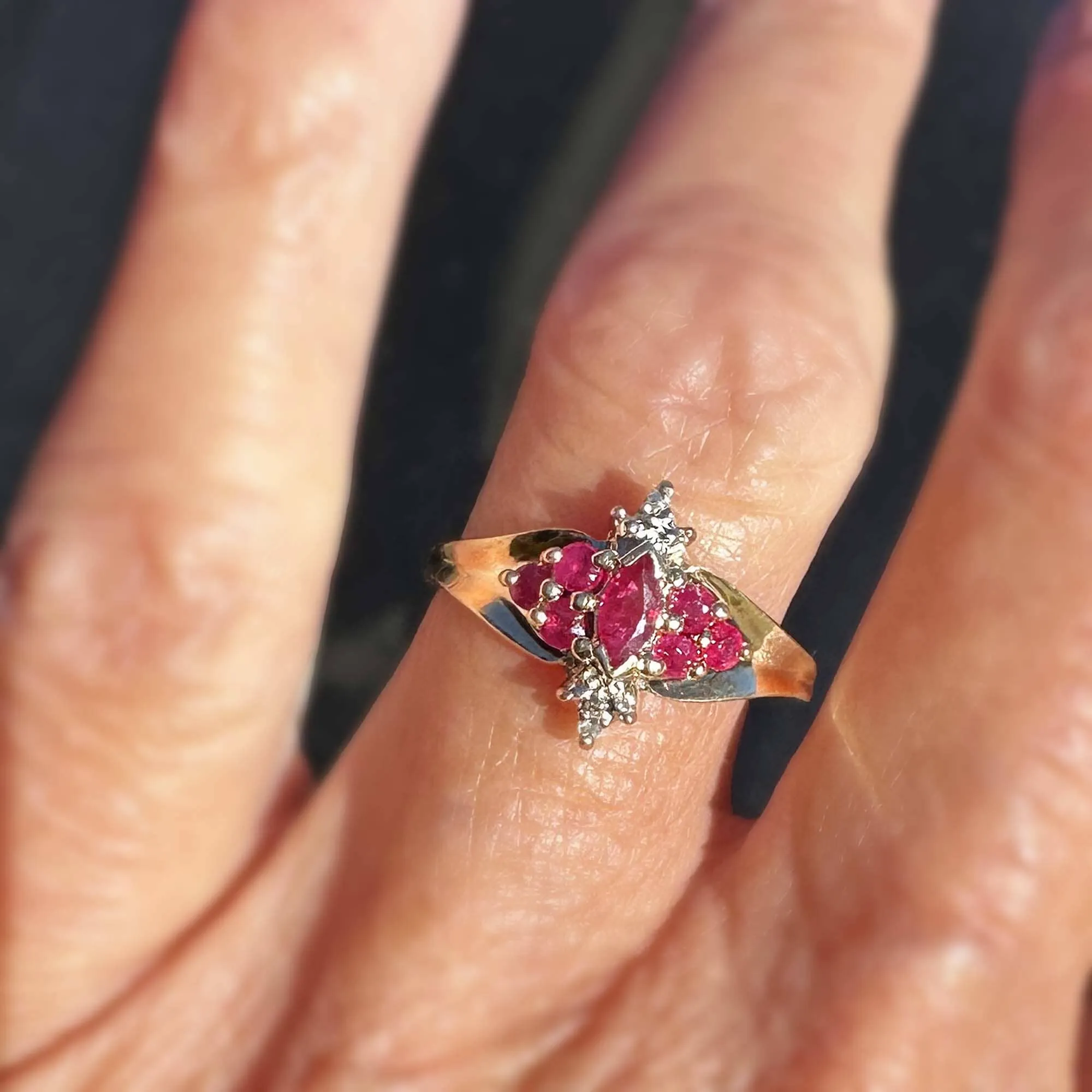 Vintage Diamond and Ruby Marquise Ring in Gold