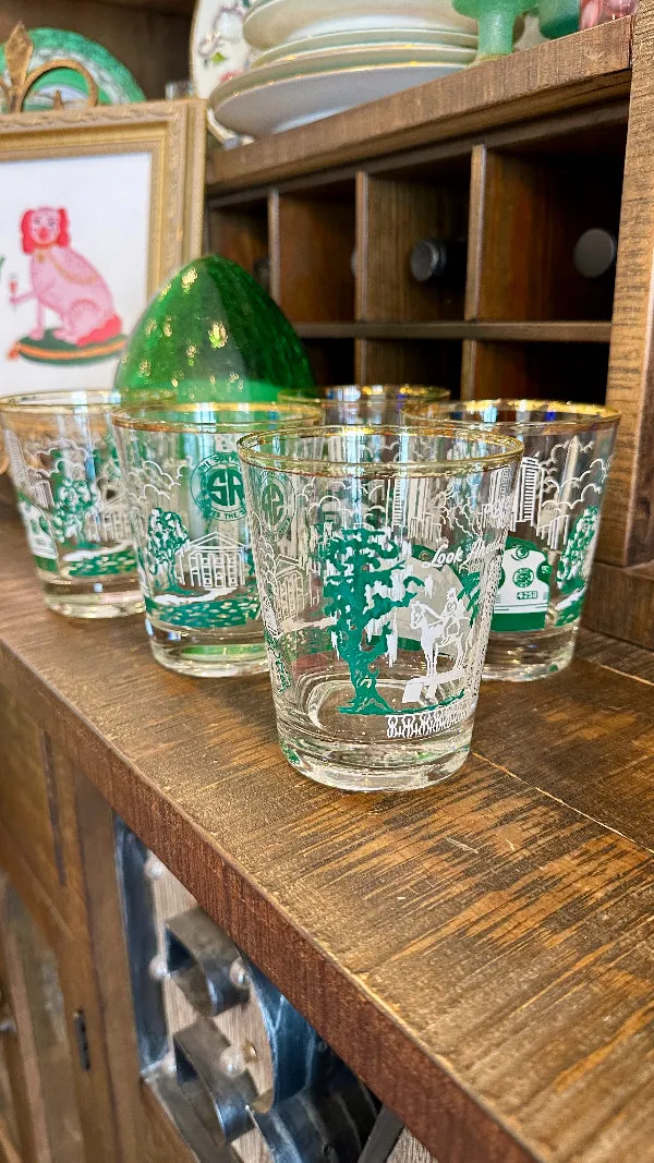 Vintage Glasses, Lowball, Southern Railway Motif Set of 5