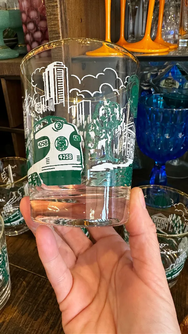 Vintage Glasses, Lowball, Southern Railway Motif Set of 5