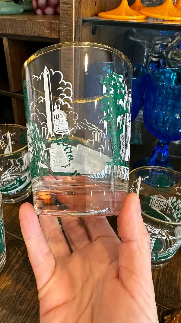 Vintage Glasses, Lowball, Southern Railway Motif Set of 5