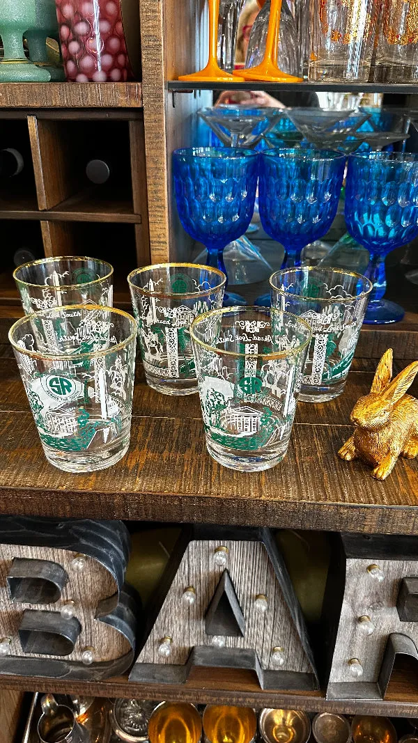 Vintage Glasses, Lowball, Southern Railway Motif Set of 5