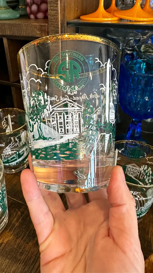 Vintage Glasses, Lowball, Southern Railway Motif Set of 5