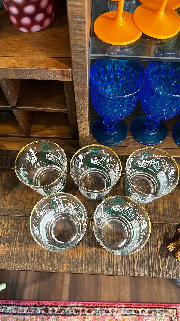 Vintage Glasses, Lowball, Southern Railway Motif Set of 5