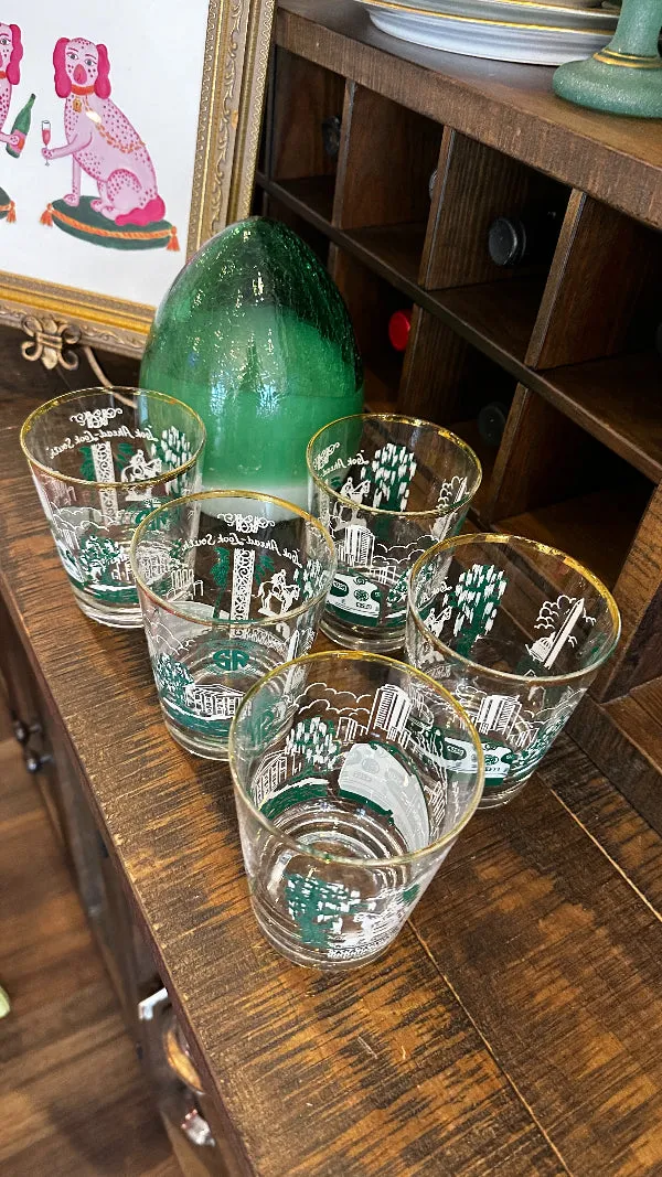Vintage Glasses, Lowball, Southern Railway Motif Set of 5