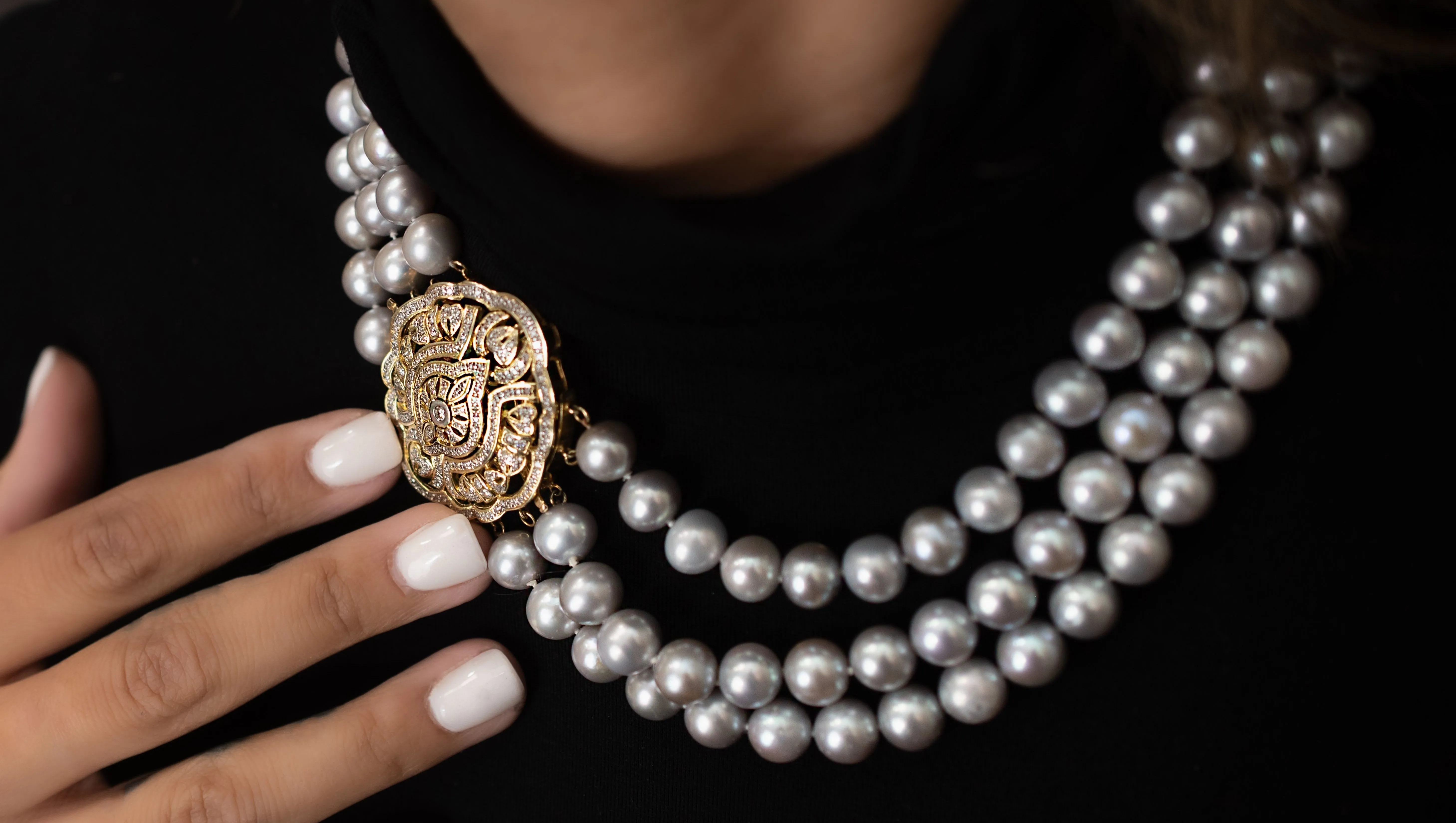 Vintage Grey Pearl Multi-Strand Necklace