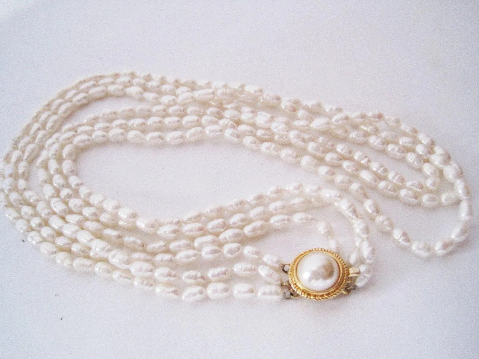 Vintage Multi Strand Genuine Freshwater Pearl Necklace