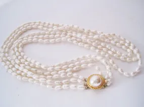 Vintage Multi Strand Genuine Freshwater Pearl Necklace