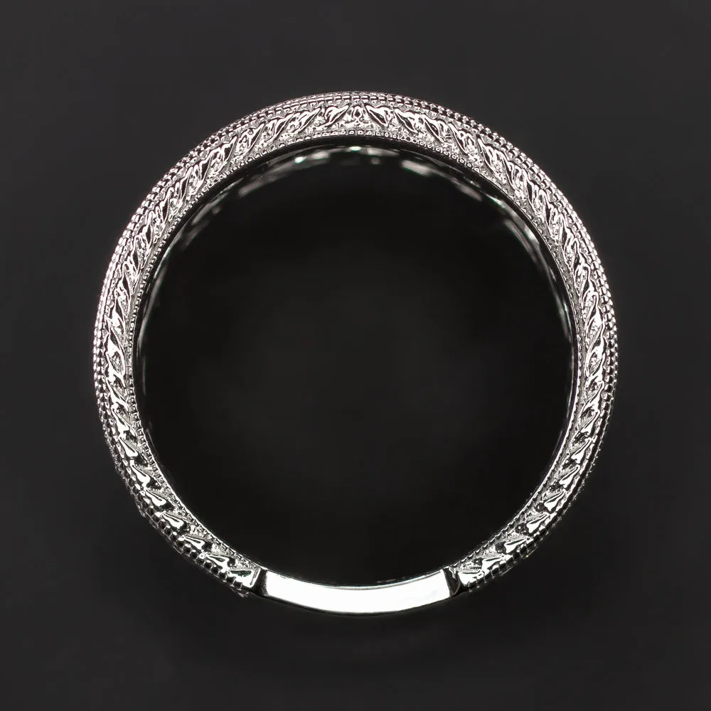 VINTAGE STYLE 0.80ct NATURAL DIAMOND RING WIDE COCKTAIL BAND 14k WHITE GOLD