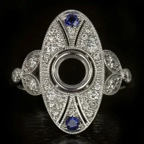 VINTAGE STYLE DIAMOND SAPPHIRE RING 5mm ROUND BEZEL SETTING COCKTAIL SEMI-MOUNT