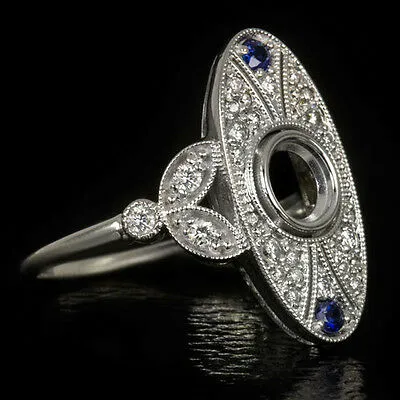 VINTAGE STYLE DIAMOND SAPPHIRE RING 5mm ROUND BEZEL SETTING COCKTAIL SEMI-MOUNT