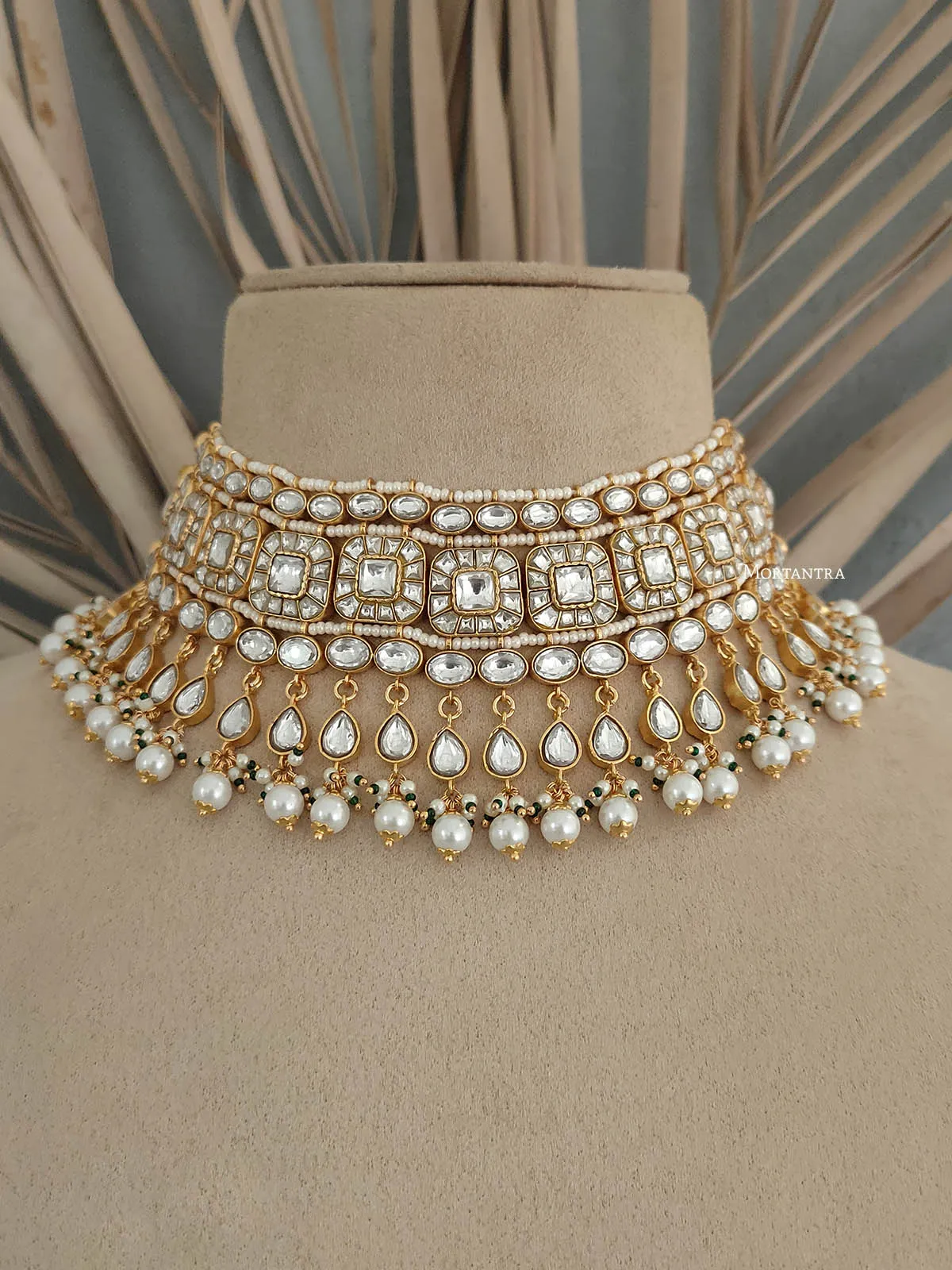 White Color Gold Plated Jadau Kundan Necklace Set - MS1784Y