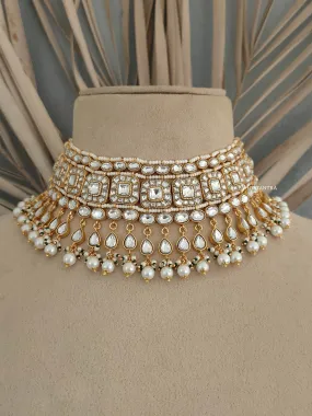White Color Gold Plated Jadau Kundan Necklace Set - MS1784Y