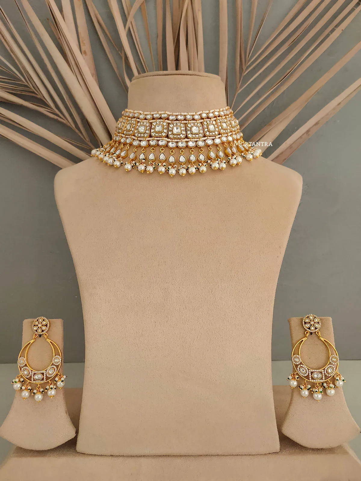 White Color Gold Plated Jadau Kundan Necklace Set - MS1784Y