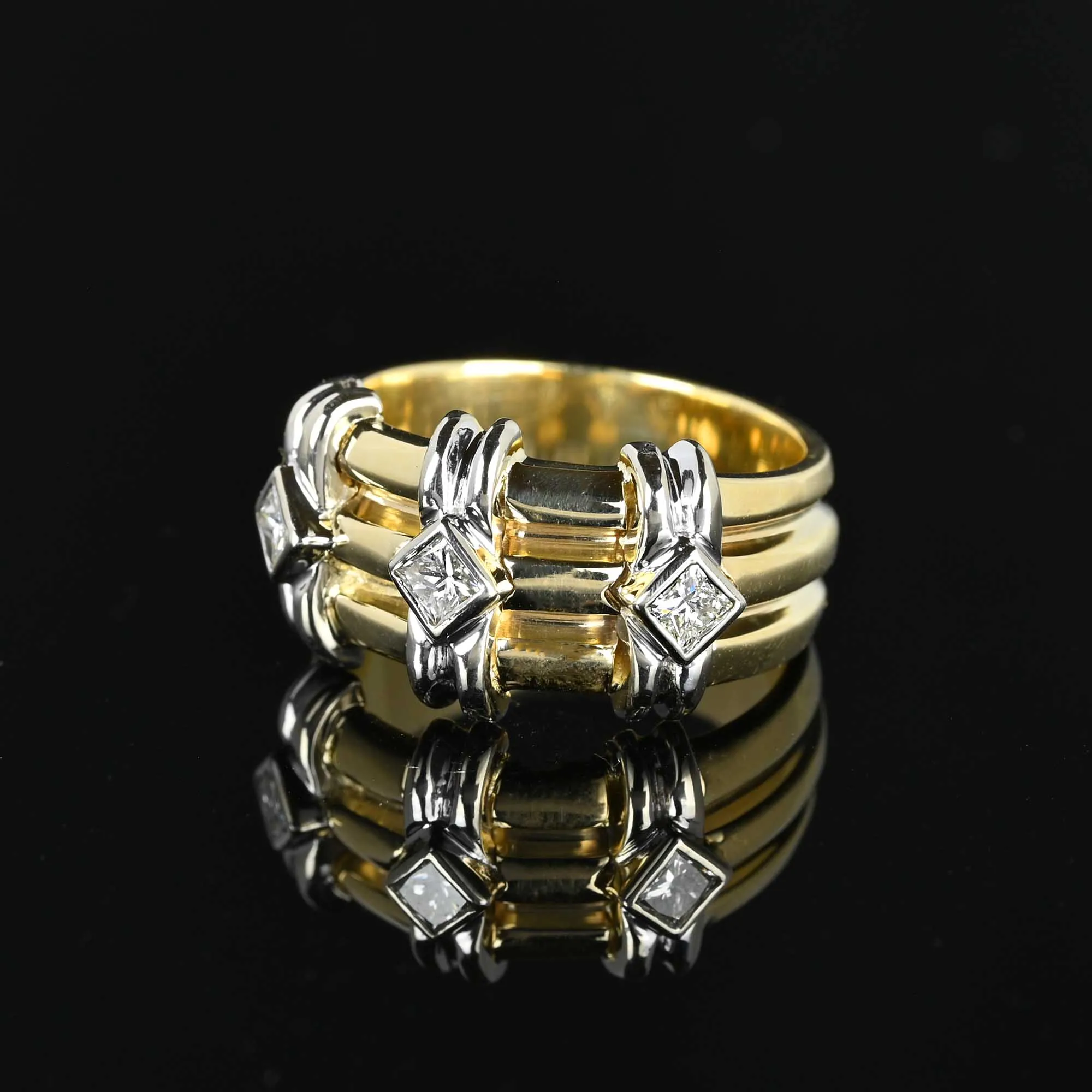 Wide 14K Gold Princess Cut Diamond Band Ring