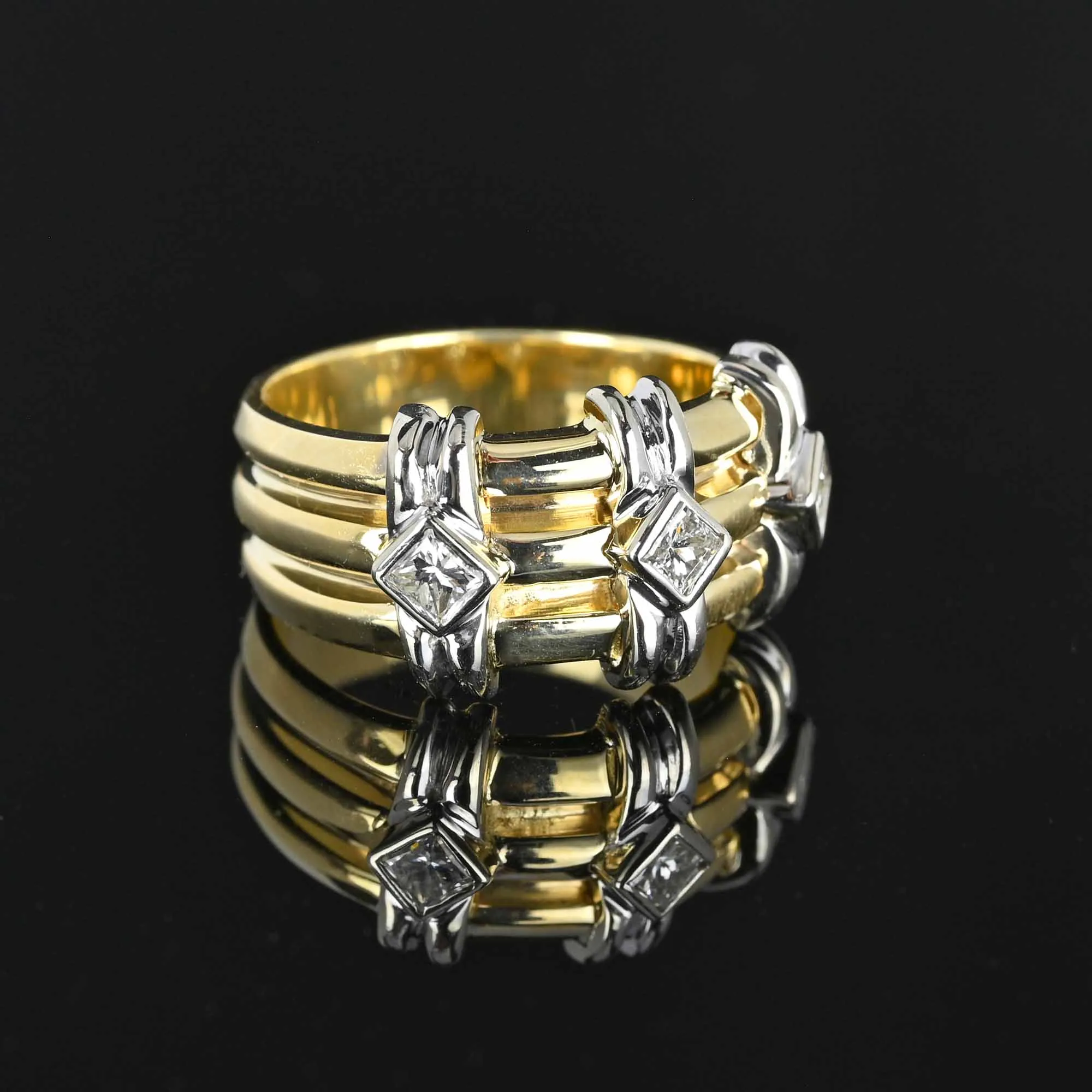 Wide 14K Gold Princess Cut Diamond Band Ring
