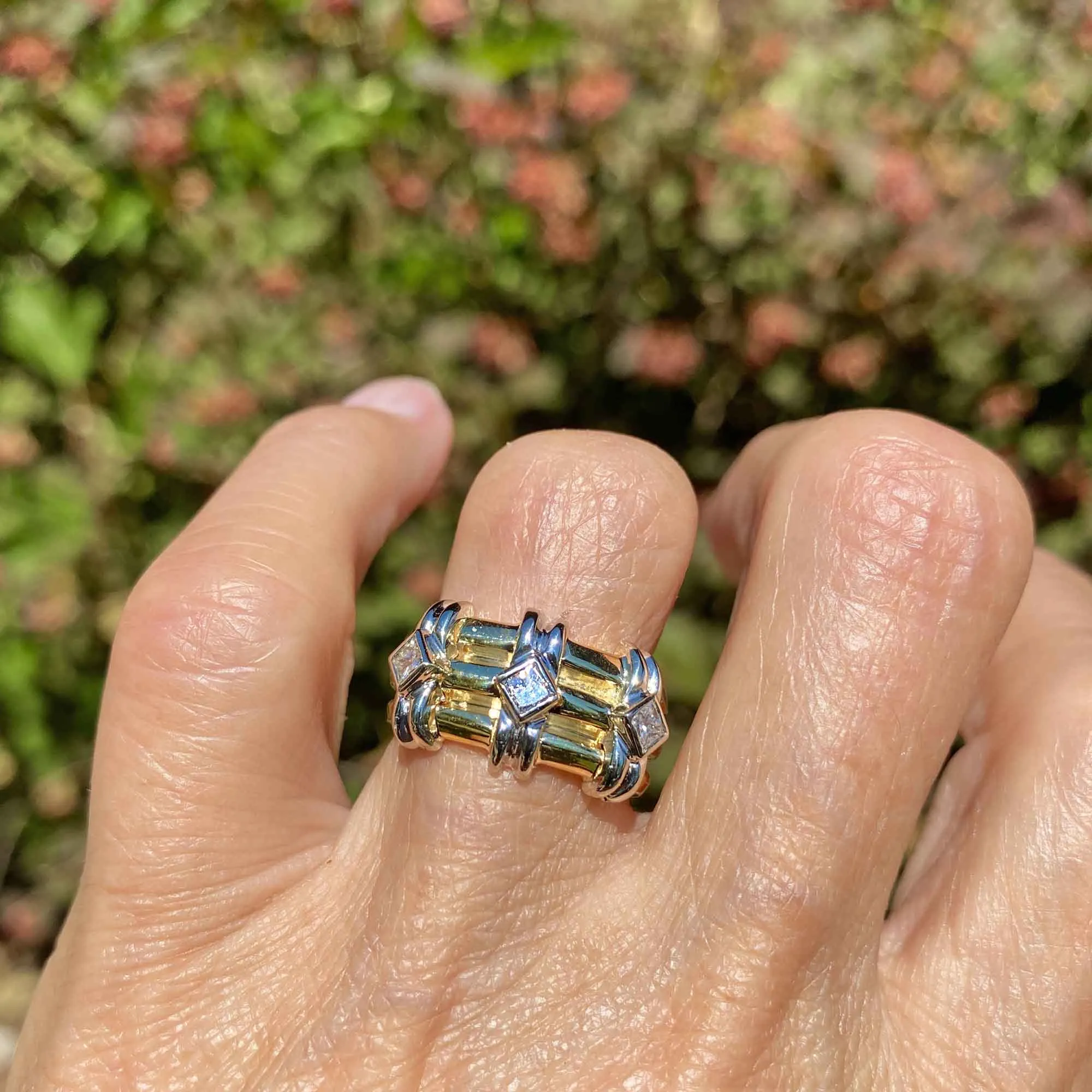 Wide 14K Gold Princess Cut Diamond Band Ring