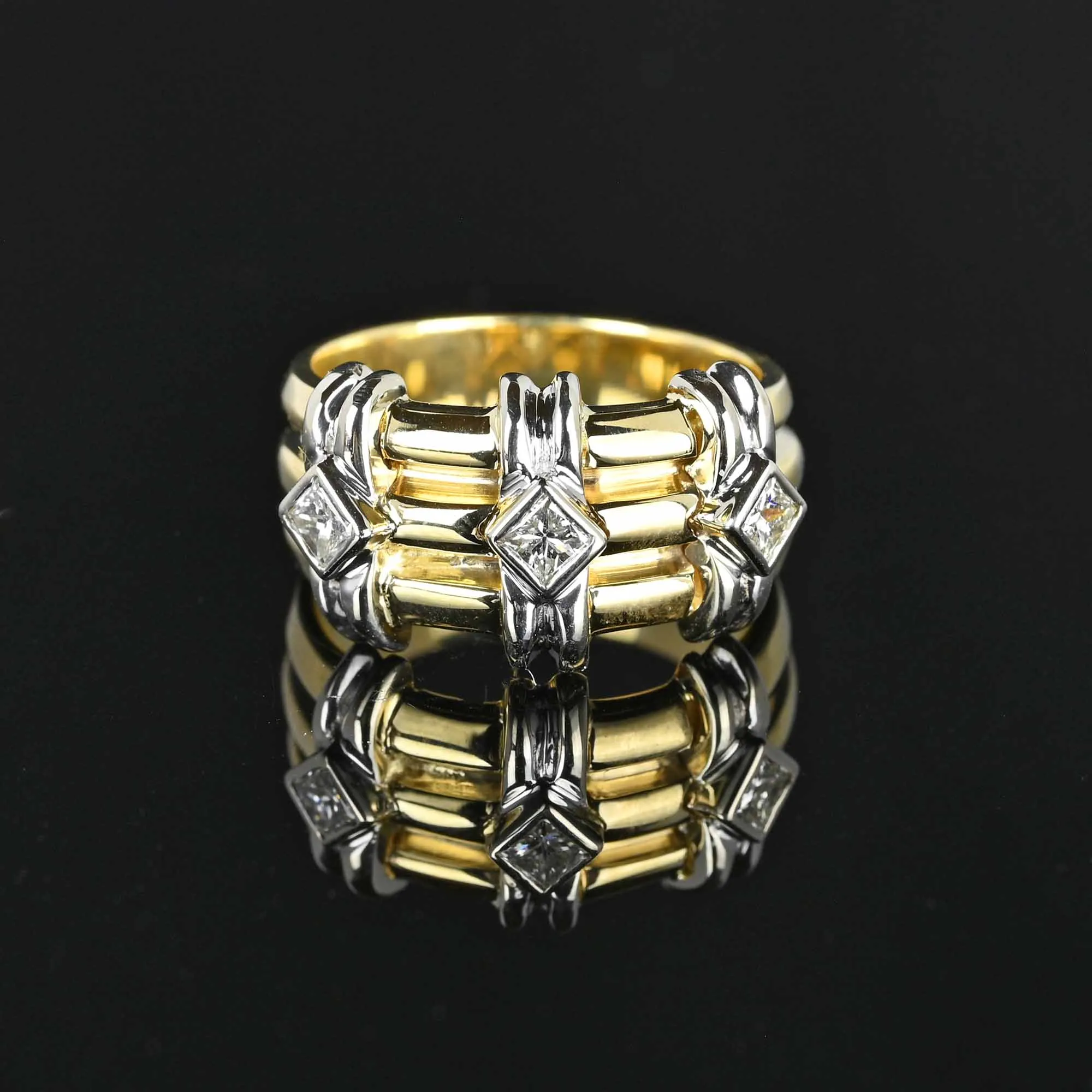 Wide 14K Gold Princess Cut Diamond Band Ring