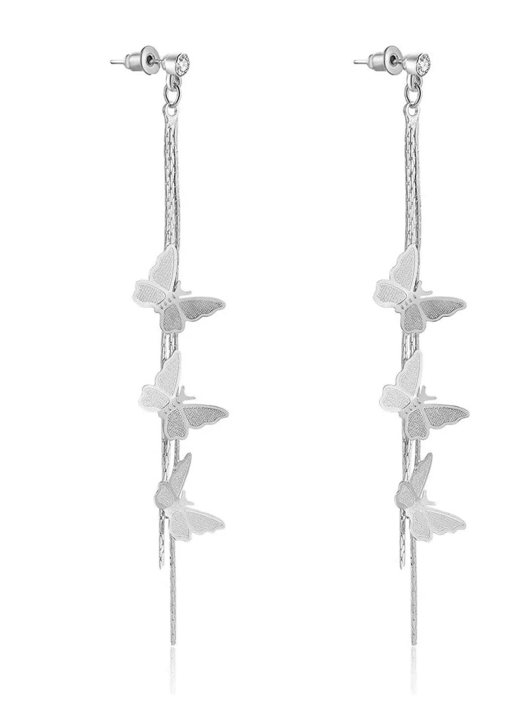 Yellow Chimes Earrings for Women and Girls Silver Crystal Dangler | Silver Toned Butterfly Long Chain Danglers Earrings for Women | Birthday Gift for girls and women Anniversary Gift for Wife