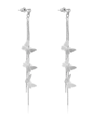 Yellow Chimes Earrings for Women and Girls Silver Crystal Dangler | Silver Toned Butterfly Long Chain Danglers Earrings for Women | Birthday Gift for girls and women Anniversary Gift for Wife