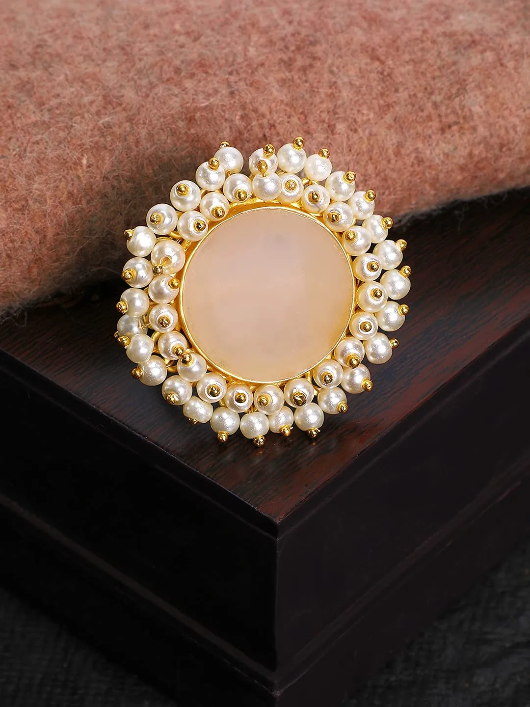 Yellow Chimes Rings for Women Traditional Pearl Ring Classic Style Gold Plated Stone Cocktail Rings for Women and Girls.