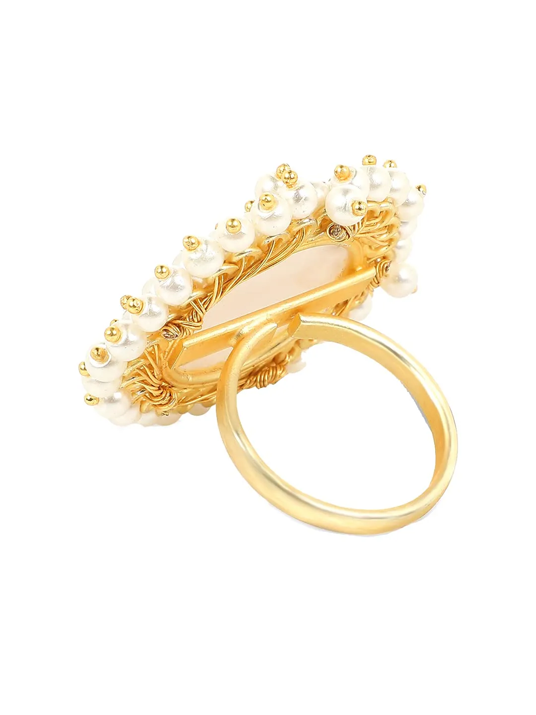 Yellow Chimes Rings for Women Traditional Pearl Ring Classic Style Gold Plated Stone Cocktail Rings for Women and Girls.