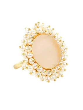 Yellow Chimes Rings for Women Traditional Pearl Ring Classic Style Gold Plated Stone Cocktail Rings for Women and Girls.