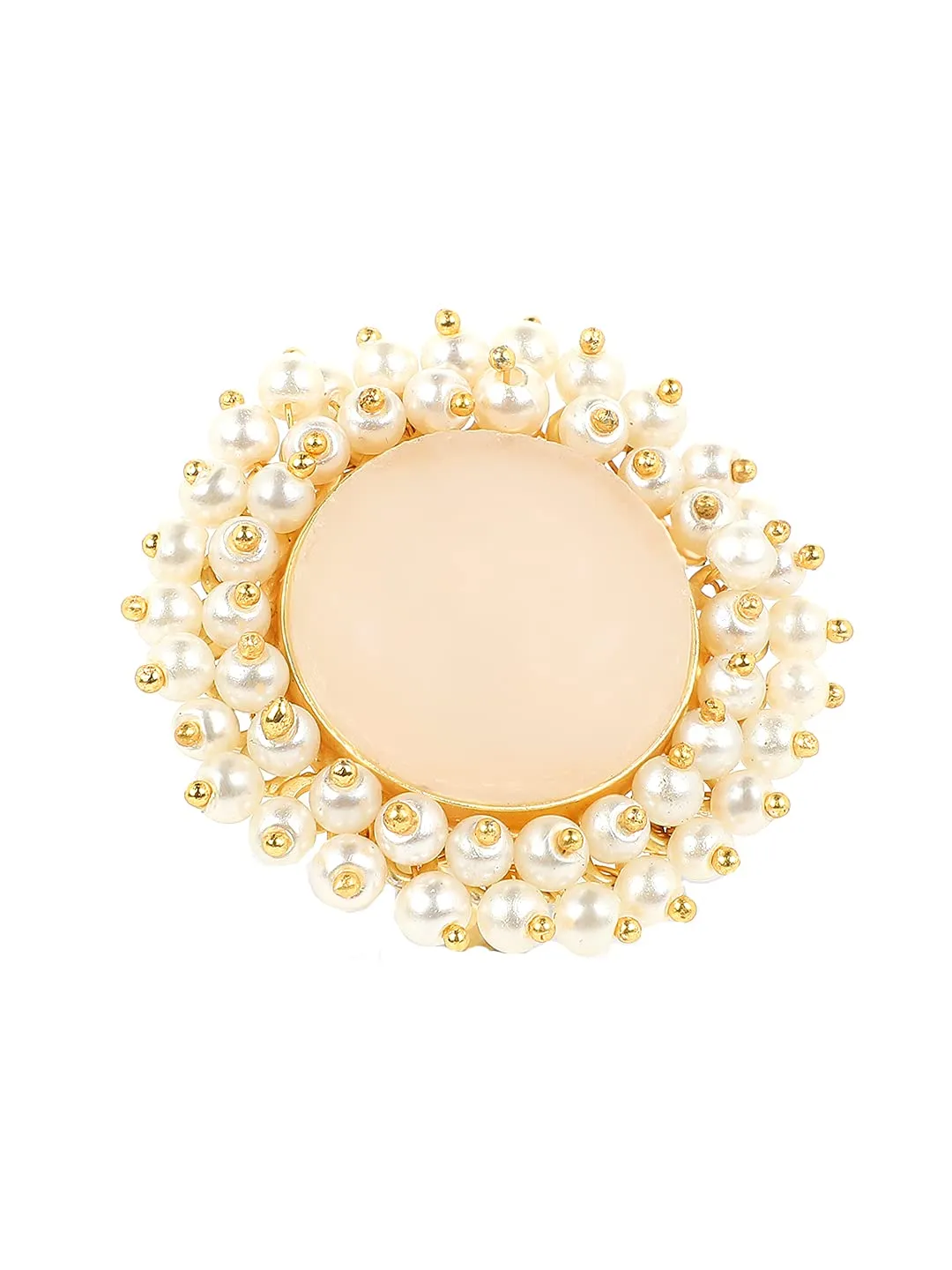 Yellow Chimes Rings for Women Traditional Pearl Ring Classic Style Gold Plated Stone Cocktail Rings for Women and Girls.