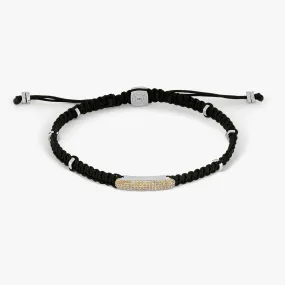 Yellow Diamond Baton bracelet with black macrame and sterling silver