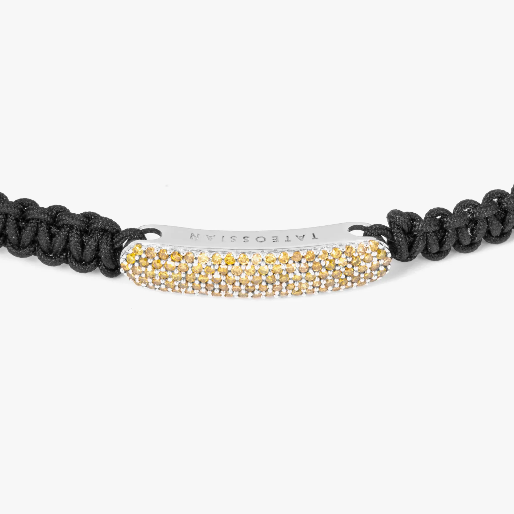 Yellow Diamond Baton bracelet with black macrame and sterling silver