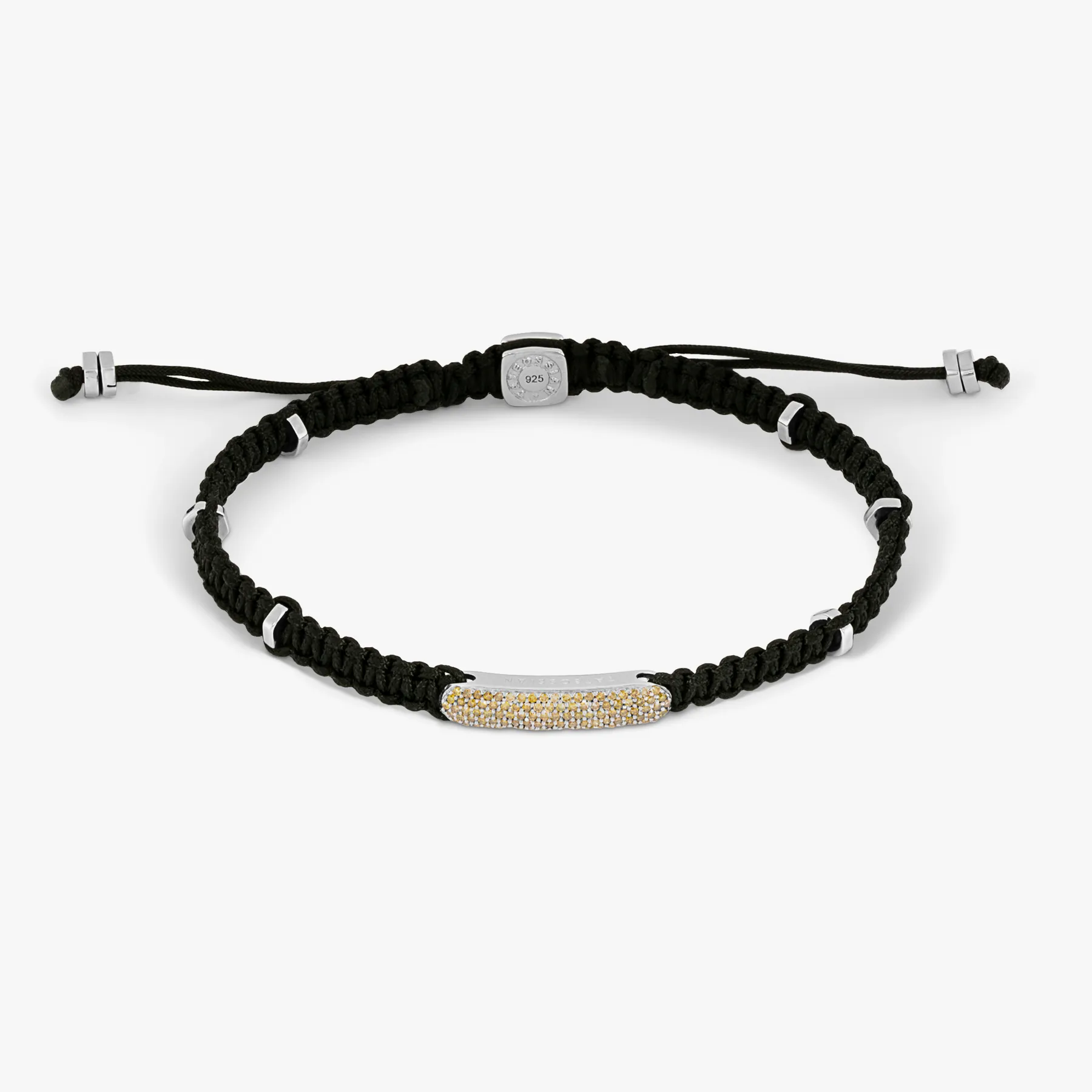 Yellow Diamond Baton bracelet with black macrame and sterling silver